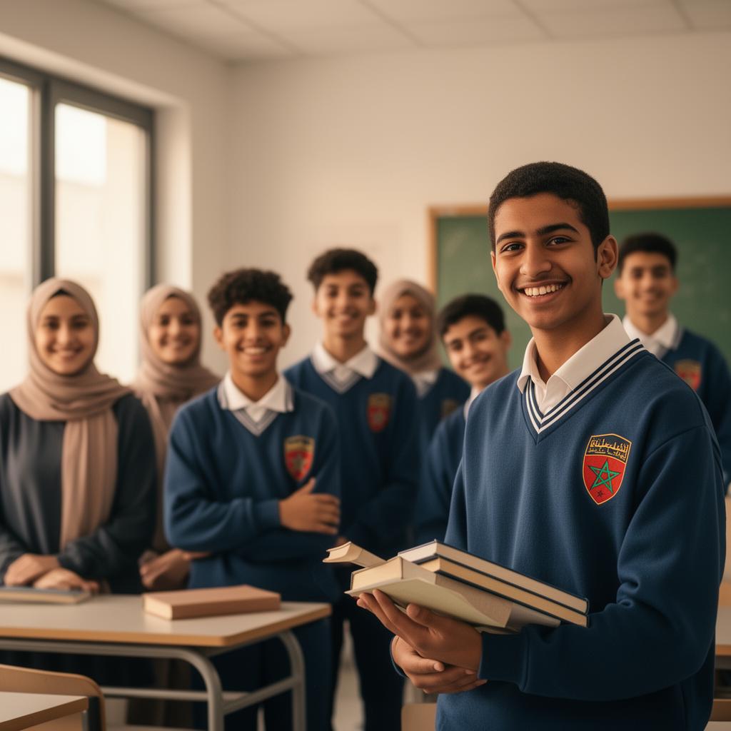 Lycéens marocains souriants en classe